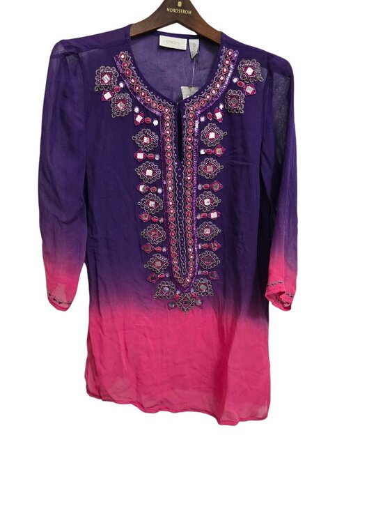 Chico's Tops - NWT Chicos Size 0 Ombre Pretty Jaida Purple Sheer Beaded Tunic Top Kaftan Resort